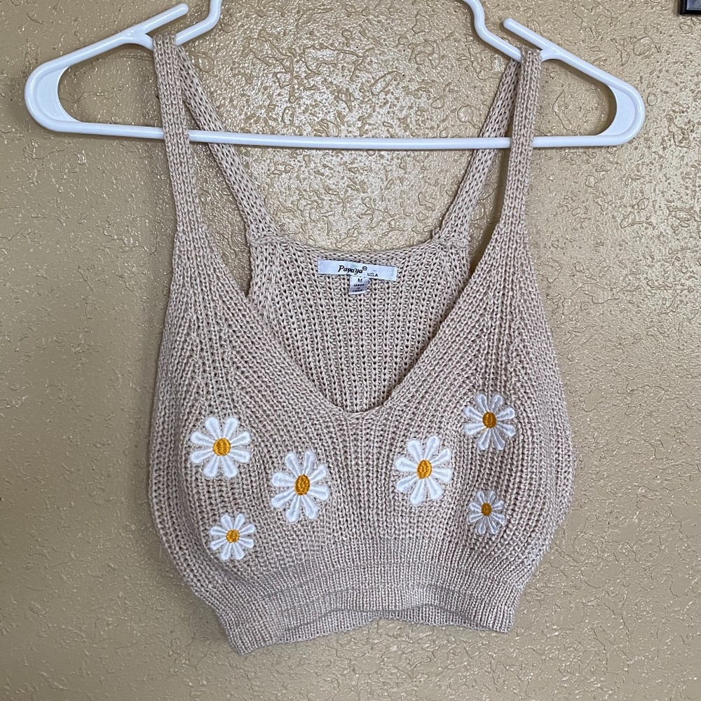 papaya daisy embroidered knitted top